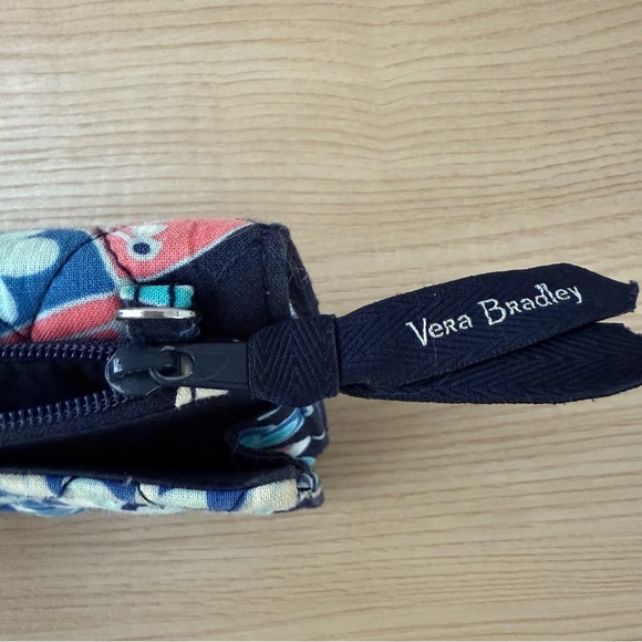 Vera Bradley Tri Fold Wallet Snap Flap Closure Blue and Pink Quilted - Picture 6 of 9